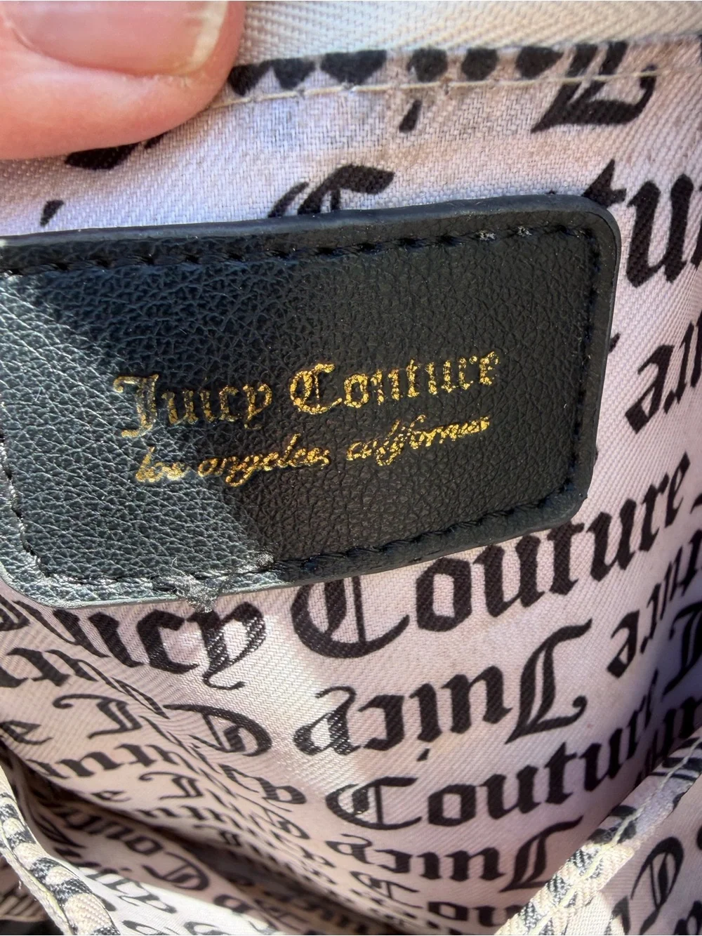 Juicy Couture Black & Gray Logo Print Mini Backpack with Gold Chain